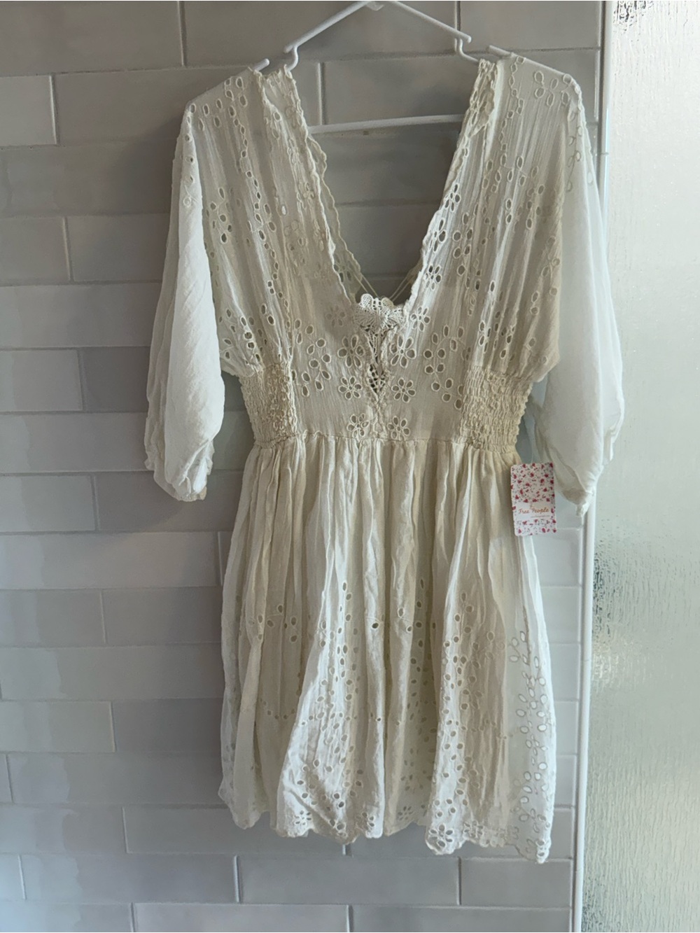 Free People Cream Eyelet Mini Dress